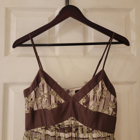 BCBGMaxAzria Sleeveless Dress Size 4 Brown Green Silk Cotton Sequins Tulle Hem - Picture 3 of 10